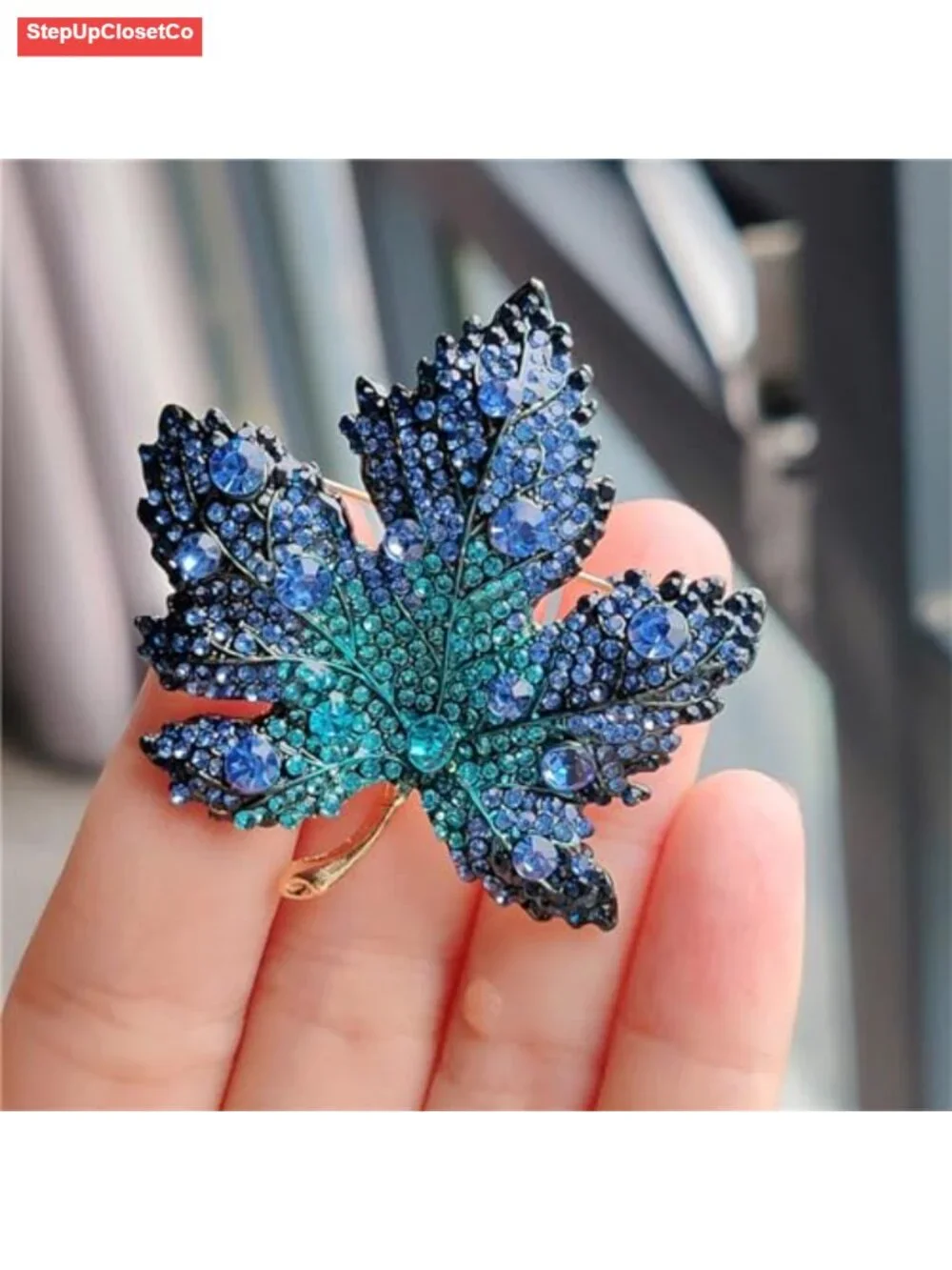 Rhinestone Maple Leaf Brooch Pin Women Sparkling Lapel Pin Fall Thanksgiving